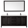 Daria 80 Inch Double Bathroom Vanity In Dark Espresso, Carrara Cultured Marble Countertop, Undermount Square Sinks, Matte Black Trim, 70 Inch Mirror