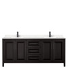 Daria 80 Inch Double Bathroom Vanity In Dark Espresso, Carrara Cultured Marble Countertop, Undermount Square Sinks, Matte Black Trim