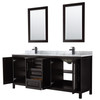 Daria 80 Inch Double Bathroom Vanity In Dark Espresso, White Carrara Marble Countertop, Undermount Square Sinks, Matte Black Trim, 24 Inch Mirrors