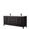 Daria 80 Inch Double Bathroom Vanity In Dark Espresso, White Cultured Marble Countertop, Undermount Square Sinks, Matte Black Trim