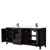 Daria 80 Inch Double Bathroom Vanity In Dark Espresso, White Cultured Marble Countertop, Undermount Square Sinks, Matte Black Trim