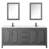 Daria 80 Inch Double Bathroom Vanity In Dark Gray, Carrara Cultured Marble Countertop, Undermount Square Sinks, Matte Black Trim, Medicine Cabinets