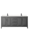 Daria 80 Inch Double Bathroom Vanity In Dark Gray, Carrara Cultured Marble Countertop, Undermount Square Sinks, Matte Black Trim