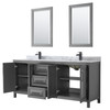 Daria 80 Inch Double Bathroom Vanity In Dark Gray, White Carrara Marble Countertop, Undermount Square Sinks, Matte Black Trim, 24 Inch Mirrors