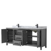 Daria 80 Inch Double Bathroom Vanity In Dark Gray, White Carrara Marble Countertop, Undermount Square Sinks, Matte Black Trim