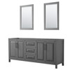 Daria 80 Inch Double Bathroom Vanity In Dark Gray, No Countertop, No Sink, Matte Black Trim, 24 Inch Mirrors