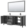 Daria 80 Inch Double Bathroom Vanity In Dark Gray, White Cultured Marble Countertop, Undermount Square Sinks, Matte Black Trim, 70 Inch Mirror