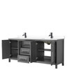 Daria 80 Inch Double Bathroom Vanity In Dark Gray, White Cultured Marble Countertop, Undermount Square Sinks, Matte Black Trim