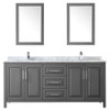 Daria 80 Inch Double Bathroom Vanity In Dark Gray, White Carrara Marble Countertop, Undermount Square Sinks, And 24 Inch Mirrors