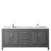 Daria 80 Inch Double Bathroom Vanity In Dark Gray, White Carrara Marble Countertop, Undermount Square Sinks, And No Mirror