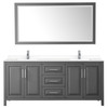 Daria 80 Inch Double Bathroom Vanity In Dark Gray, White Cultured Marble Countertop, Undermount Square Sinks, 70 Inch Mirror