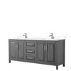 Daria 80 Inch Double Bathroom Vanity In Dark Gray, White Cultured Marble Countertop, Undermount Square Sinks, No Mirror