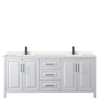 Daria 80 Inch Double Bathroom Vanity In White, Carrara Cultured Marble Countertop, Undermount Square Sinks, Matte Black Trim