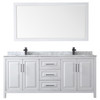 Daria 80 Inch Double Bathroom Vanity In White, White Carrara Marble Countertop, Undermount Square Sinks, Matte Black Trim, 70 Inch Mirror