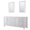 Daria 80 Inch Double Bathroom Vanity In White, No Countertop, No Sink, 24 Inch Mirrors, Brushed Gold Trim