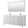 Daria 80 Inch Double Bathroom Vanity In White, Carrara Cultured Marble Countertop, Undermount Square Sinks, 70 Inch Mirror