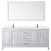 Daria 80 Inch Double Bathroom Vanity In White, Carrara Cultured Marble Countertop, Undermount Square Sinks, 70 Inch Mirror