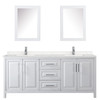 Daria 80 Inch Double Bathroom Vanity In White, Carrara Cultured Marble Countertop, Undermount Square Sinks, Medicine Cabinets