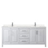 Daria 80 Inch Double Bathroom Vanity In White, Carrara Cultured Marble Countertop, Undermount Square Sinks, No Mirror