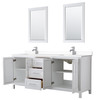 Daria 80 Inch Double Bathroom Vanity In White, White Cultured Marble Countertop, Undermount Square Sinks, 24 Inch Mirrors