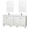 Acclaim 72 Inch Double Bathroom Vanity In White, Carrara Cultured Marble Countertop, Undermount Square Sinks, 24 Inch Mirrors