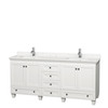 Acclaim 72 Inch Double Bathroom Vanity In White, Carrara Cultured Marble Countertop, Undermount Square Sinks, No Mirrors