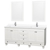 Acclaim 72 Inch Double Bathroom Vanity In White, White Cultured Marble Countertop, Undermount Square Sinks, 24 Inch Mirrors