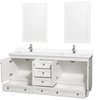 Acclaim 72 Inch Double Bathroom Vanity In White, White Cultured Marble Countertop, Undermount Square Sinks, 24 Inch Mirrors