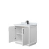 Strada 36 Inch Single Bathroom Vanity In White, White Carrara Marble Countertop, Undermount Square Sink, Matte Black Trim