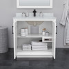 Strada 36 Inch Single Bathroom Vanity In White, White Carrara Marble Countertop, Undermount Square Sink, Matte Black Trim
