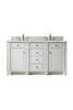 Bristol 60" Double Vanity, Bright White, W/ 3 Cm Ethereal Noctis Quartz Top