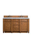 Bristol 60" Double Vanity, Saddle Brown, W/ 3 Cm Arctic Fall Solid Surface Top