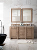 Bristol 60" Double Vanity, Whitewashed Walnut, W/ 3 Cm Arctic Fall Solid Surface Top