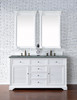 Savannah 60" Double Vanity Cabinet, Bright White, W/ 3 Cm Cala Blue Quartz Top