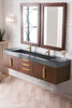 Mercer Island 72" Double Vanity, Coffee Oak, Radiant Gold W/ Dusk Grey Glossy Composite Top