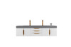 Mercer Island 72" Double Vanity, Glossy White, Radiant Gold W/ Dusk Grey Glossy Composite Top