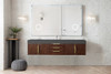 Mercer Island 72" Single Vanity, Coffee Oak, Radiant Gold W/ Dusk Grey Glossy Composite Top