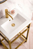 Boston 20" Stainless Steel Sink Console, Radiant Gold W/ Glossy White Storage Cabinet, White Glossy Composite Countertop