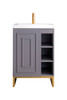 Alicante' 24" Single Vanity Cabinet, Grey Smoke, Radiant Gold W/white Glossy Composite Countertop