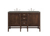 Addison 60" Double Vanity Cabinet, Mid Century Acacia, W/ 3 Cm Grey Expo Quartz Top