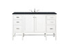 Addison 60" Single Vanity Cabinet , Glossy White, W/ 3 Cm Charcoal Soapstone Quartz Top