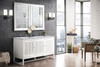 Athens 60" Double Vanity Cabinet, Glossy White, W/ 3 Cm Carrara White Top