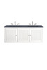 Athens 60" Double Vanity Cabinet, Glossy White, W/ 3 Cm Charcoal Soapstone Quartz Top