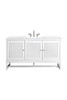 Athens 60" Single Vanity Cabinet , Glossy White, W/ 3 Cm Arctic Fall Solid Surface Countertop