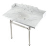 Kingston Brass LMS3630MB6 Pemberton 36" Carrara Marble Console Sink with Brass Legs, Marble White/Polished Nickel