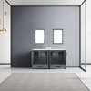 Ziva 60" Dark Grey Double Vanity, Cultured Marble Top, White Square Sink And 22" Mirrors