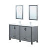 Ziva 60" Dark Grey Double Vanity, Cultured Marble Top, White Square Sink And 22" Mirrors W/ Faucet