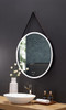 Sangle 24 In. Round Led Black Framed Mirror With Defogger And Vegan Leather Strap