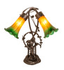 Meyda 17" High Amber/green Tiffany Pond Lily 2 Light Trellis Girl Accent Lamp