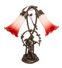 Meyda 17" High Red/white Pond Lily Tiffany Pond Lily 2 Light Trellis Girl Accent Lamp